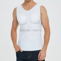 men muscles top cosplay vest invisible padded undershirt removable enhancers male chest increased shaper