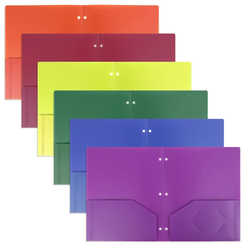 

12-Piece Heavy-Duty Plastic Double-Pocket Folder, Pocket Binder, 3-Hole Perforated Folder, Binder