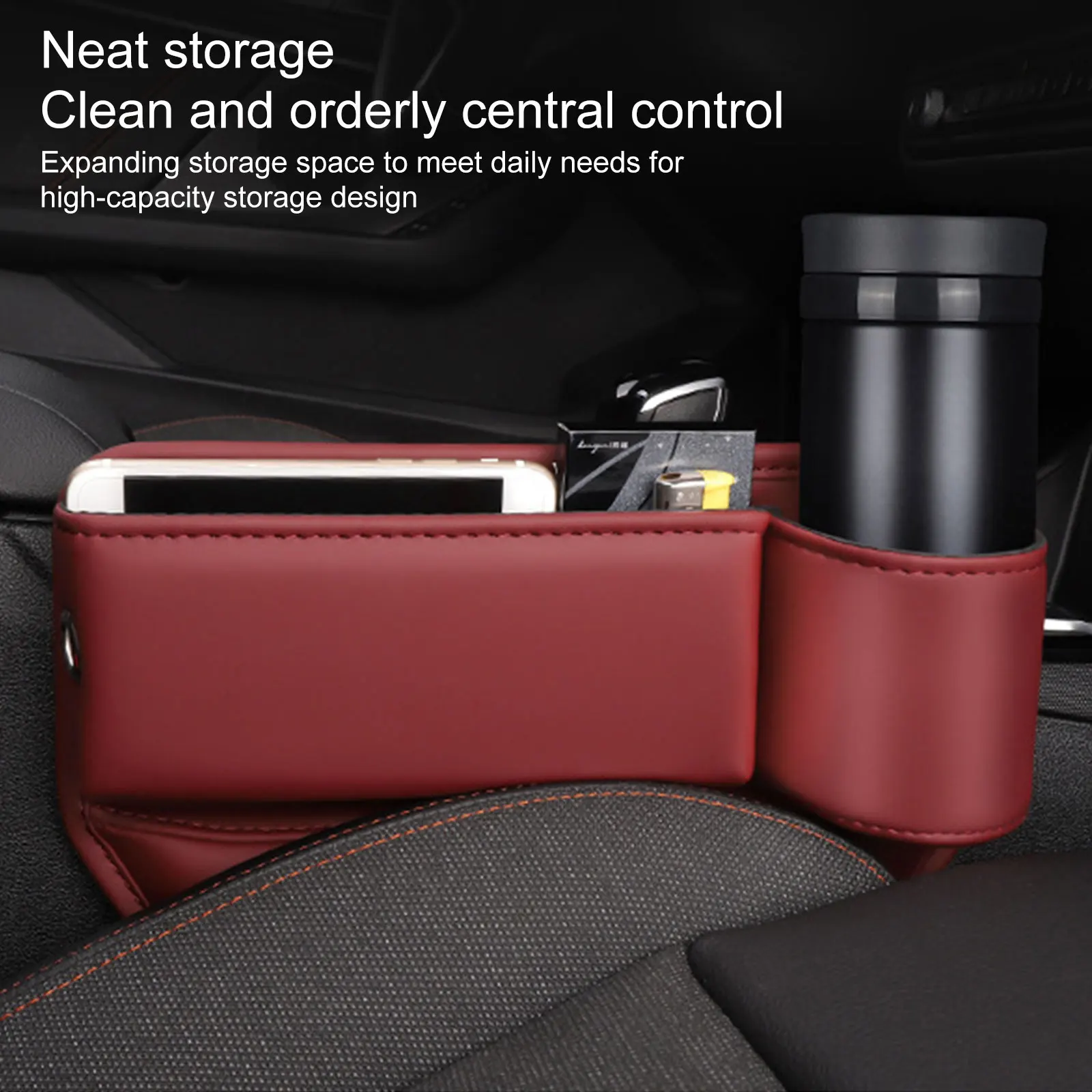 

Кожаный Автомобильный Органайзер на сиденье, боковой карман автомобильной консоли, многофункциональный ящик для хранения с подстаканнико...