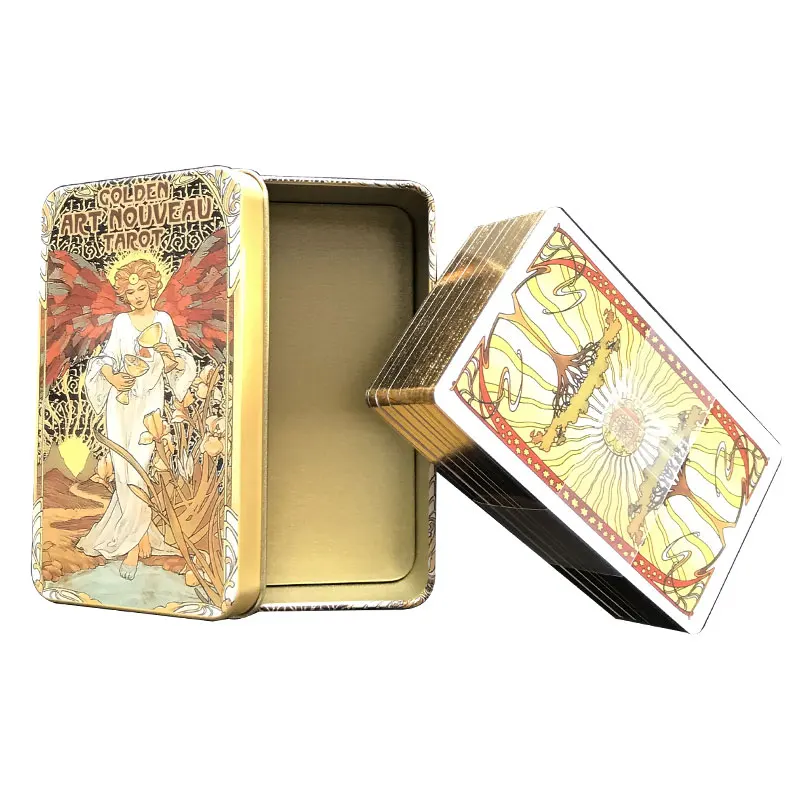 

78Card Golden Art Nouveau Tarot Fate Divination Family Party Playing Card Game Tarot And Tin Box Gilded Edge Tarot Options