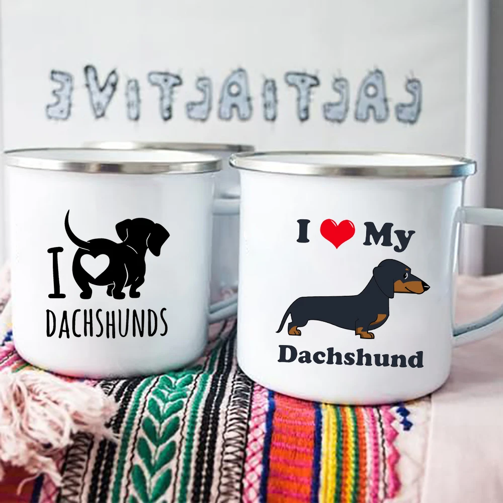 

Camping Picnic Bonfire Party Beer Drink Juice Cola Cups Outdoor Travel Cocoa Water Mug I Love Dachshunds Dog Enamel Coffee Mugs