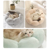 plush pet bed warm calming donut cat and dog bed pet cushion bed anti anxiety dog bed flower shape cat bed green white l