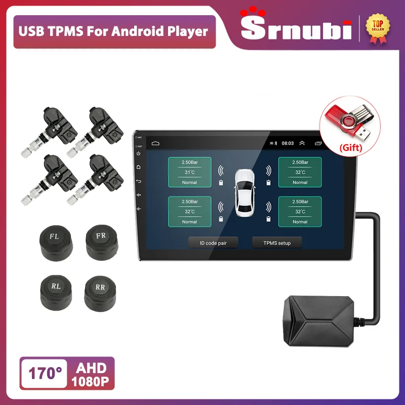 Система контроля давления в шинах Srnubi, система контроля давления в шинах Android, система контроля давления в шинах, внутренний внешний датчик, USB TMPS