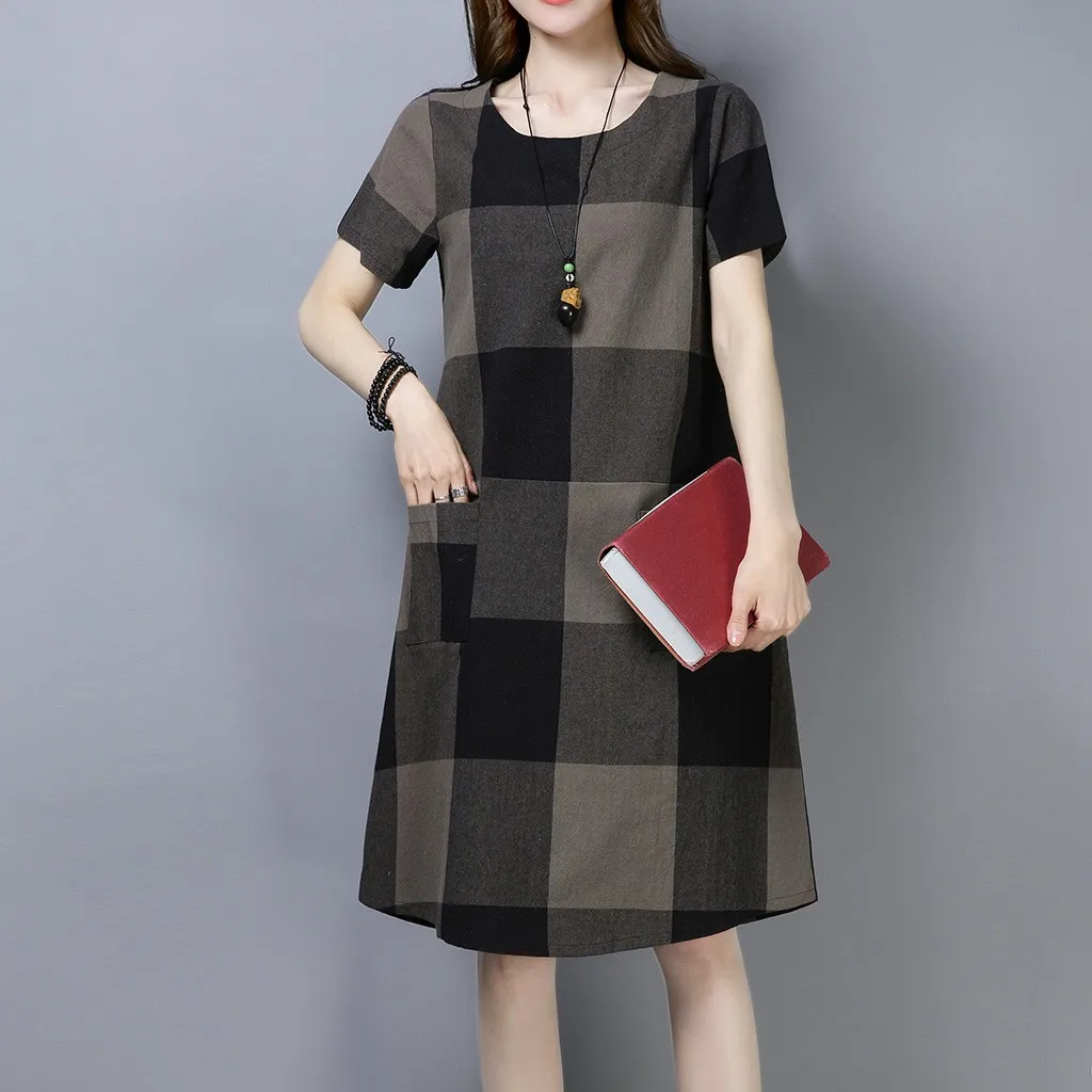 

Женское винтажное платье в клетку, с коротким рукавом