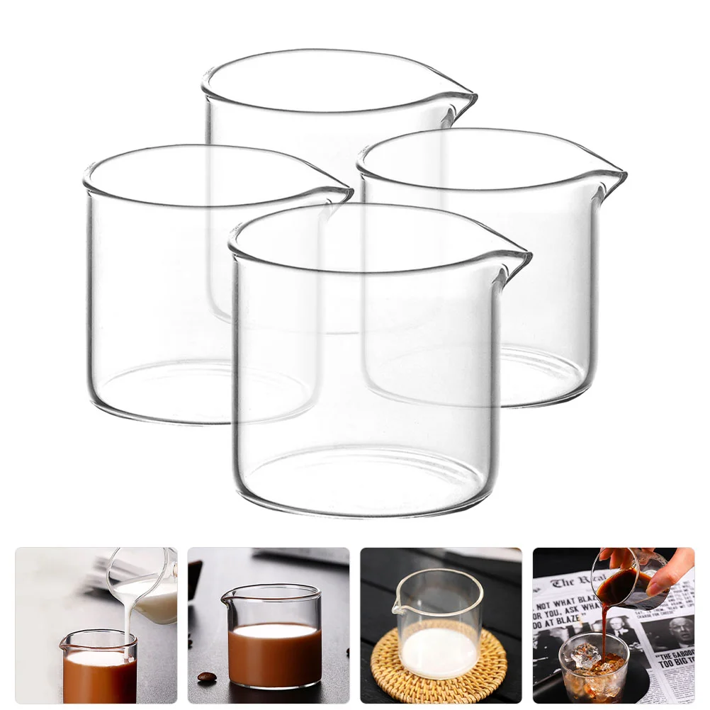 

4 Pcs Clear Coffee Mugs Dipping Bowls Espresso Pot Frothing Pitcher Clear Container Espresso Mug Jug Single Spout Glass Milk Cup