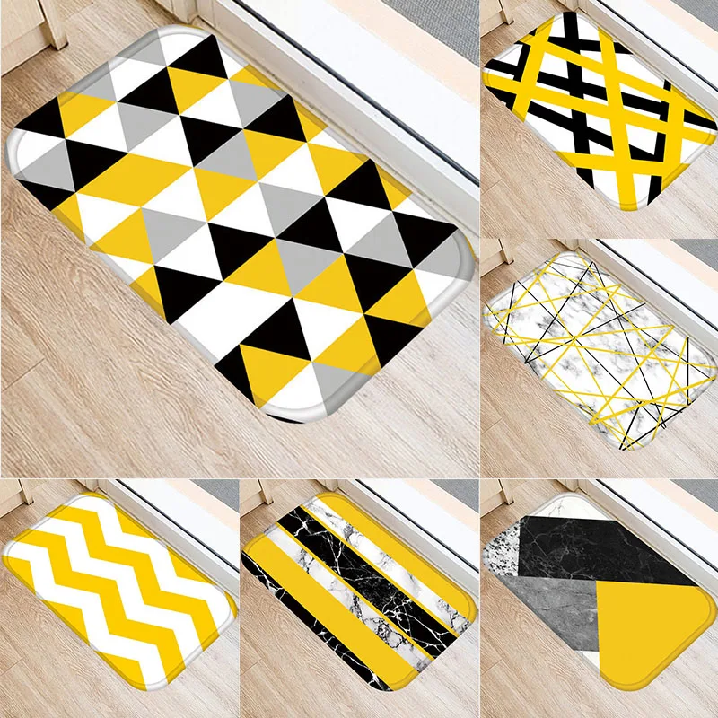 

Yellow Geometry Door Mat 40*60cm Indoor Hallway Balcony Mats Velvet Anti-slip Rug Living Room Bathroom Carpet Home Decor Mats