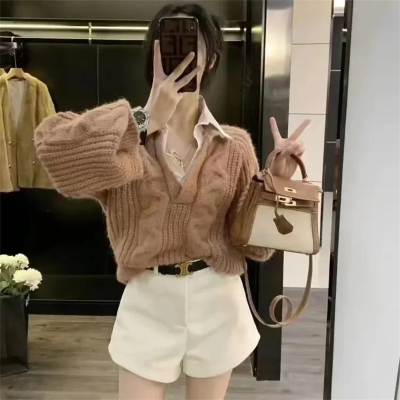 Рубашка-свитер с имитацией двух предметов для женщин модель сезона осень-зима 2023