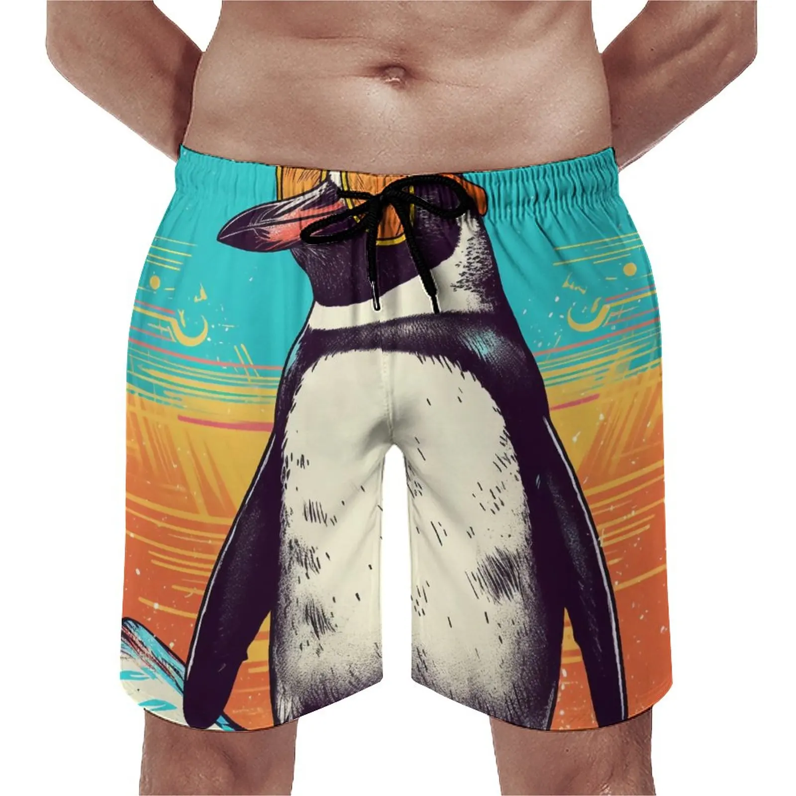 

Penguin Board Shorts Summer Sunny Beach Sunglasses Casual Beach Short Pants Male Sports Fitness Comfortable Graphic Beach Trunks