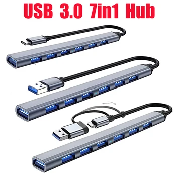USB HUB Type C 3 0 USB-A Hub Splitter 7 Port USB3.0/2.0 With USB-C PD High Speed Data Transfer For PC Laptop Macbook Accessories