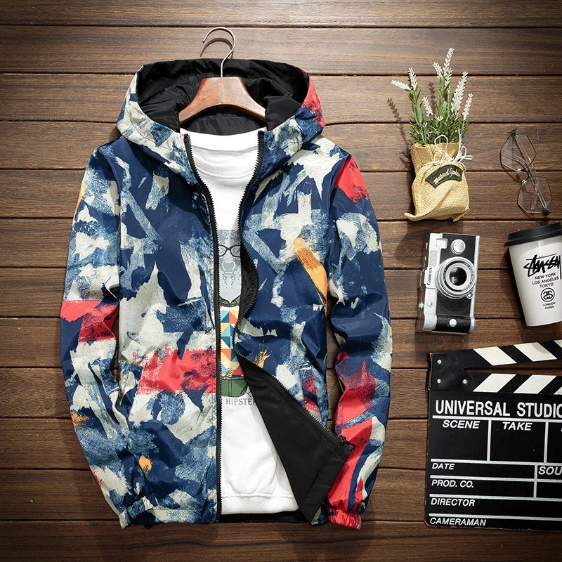 

Куртка для влюбленных весна-осень мужская Модная приталенная Красивая камуфляжная двухсторонняя одежда тонкая бейсбольная куртка