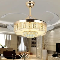 42golden crystal invisible ceiling fan lamp living room dining room silent fan lamp bedroom simple with electric fan chandelier