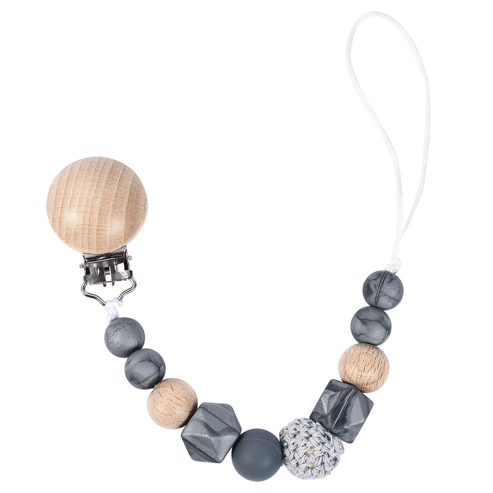 

Baby Pacifier Clips For Boy Girls Natural Beech Wood and Silicone Safe Teething Chain Newborns Chew Beads Chain Toys