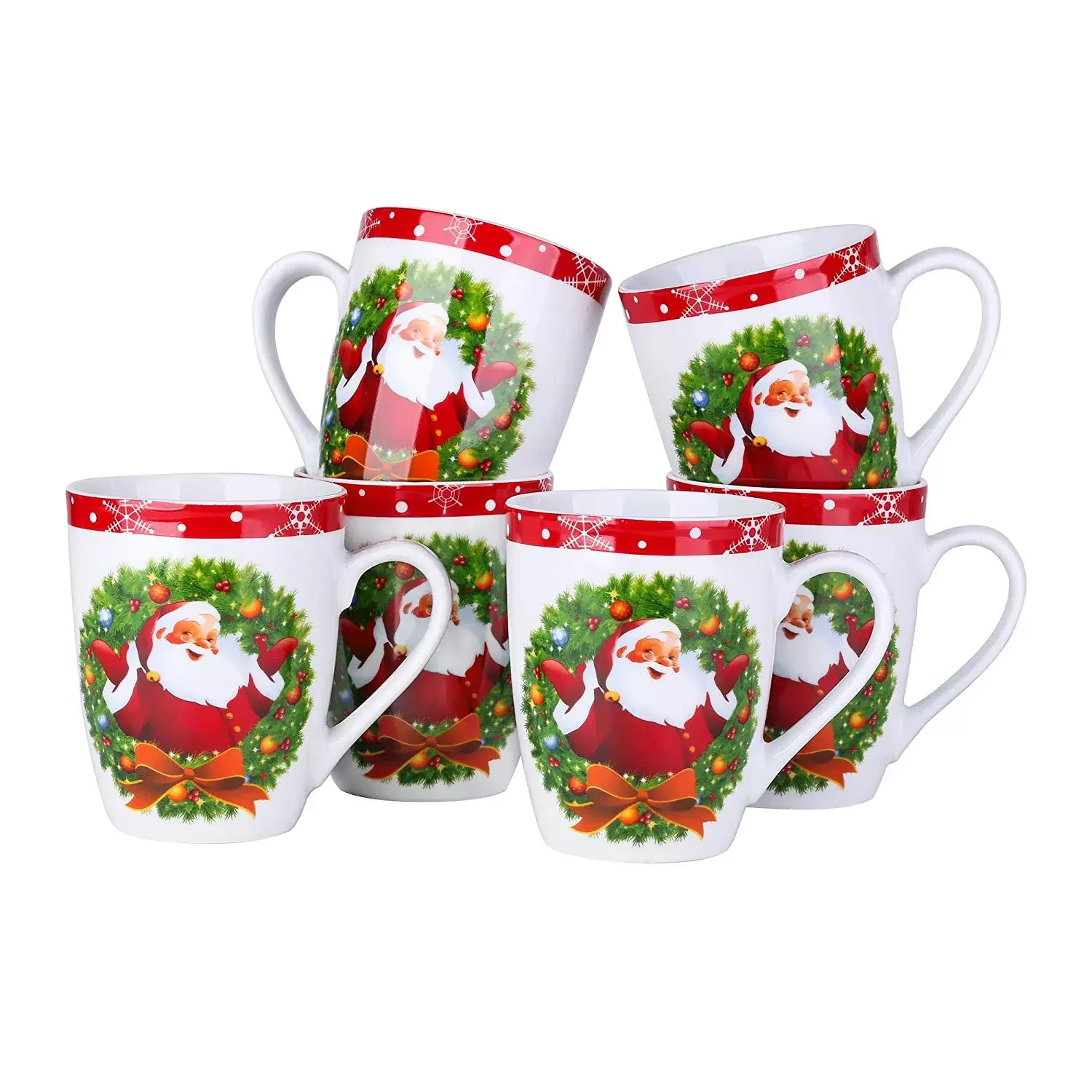 

SANTACLAUS 6-Piece Christmas Pattern Porcelain Tea Coffee Mug Cup Set Family Office Festival Party Milk Mug Cup Set Gift