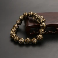 10mm retro lucky pure copper material beads feng shui gift pixiu bracelet for man and women handmade good lucky amulet jewellery
