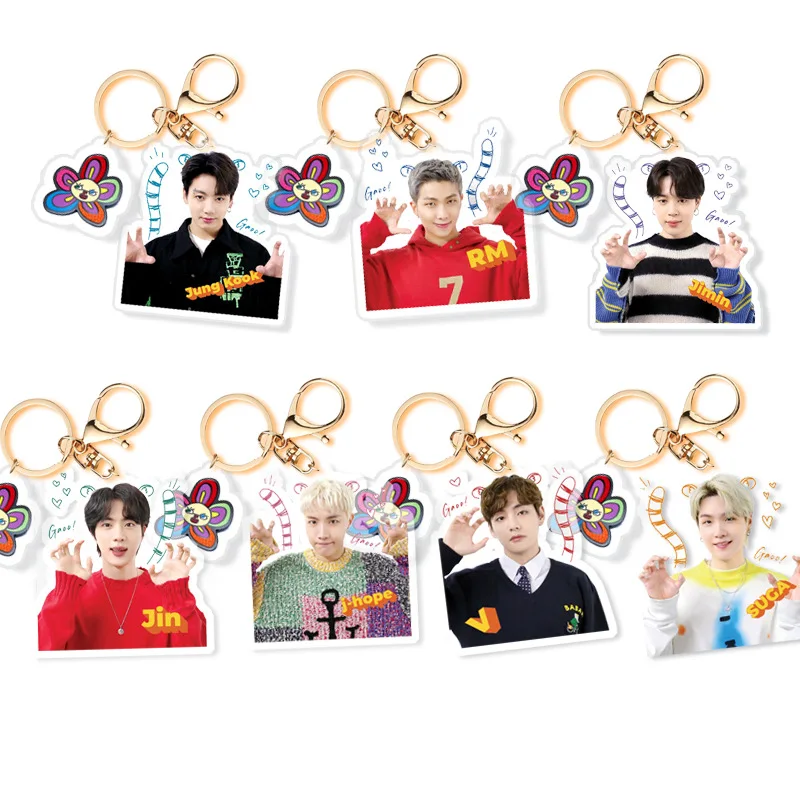 

Kawaii Acrylic Kpop Keychain Junkook Stray Kids Album Jimin Jin Suga Jhope V RM Taehyung Key Rings Pendant Kpop Accessories