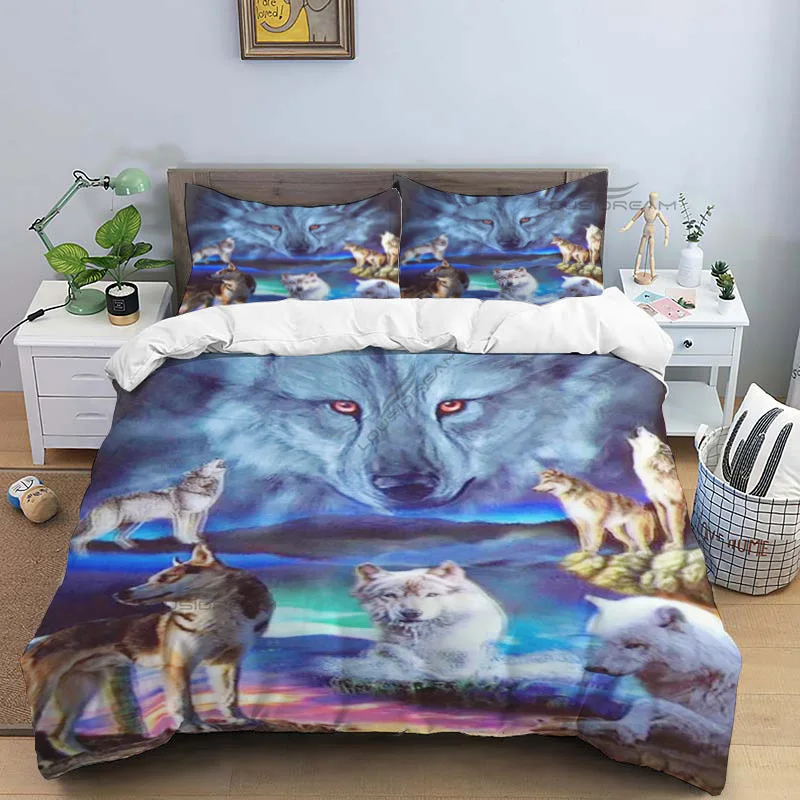 

Wolf Lion Tiger and Bear Pattern Comforter Bedding Set,Duvet Cover Bed Set Quilt Cover Pillowcase,King Queen Size Bedding Set