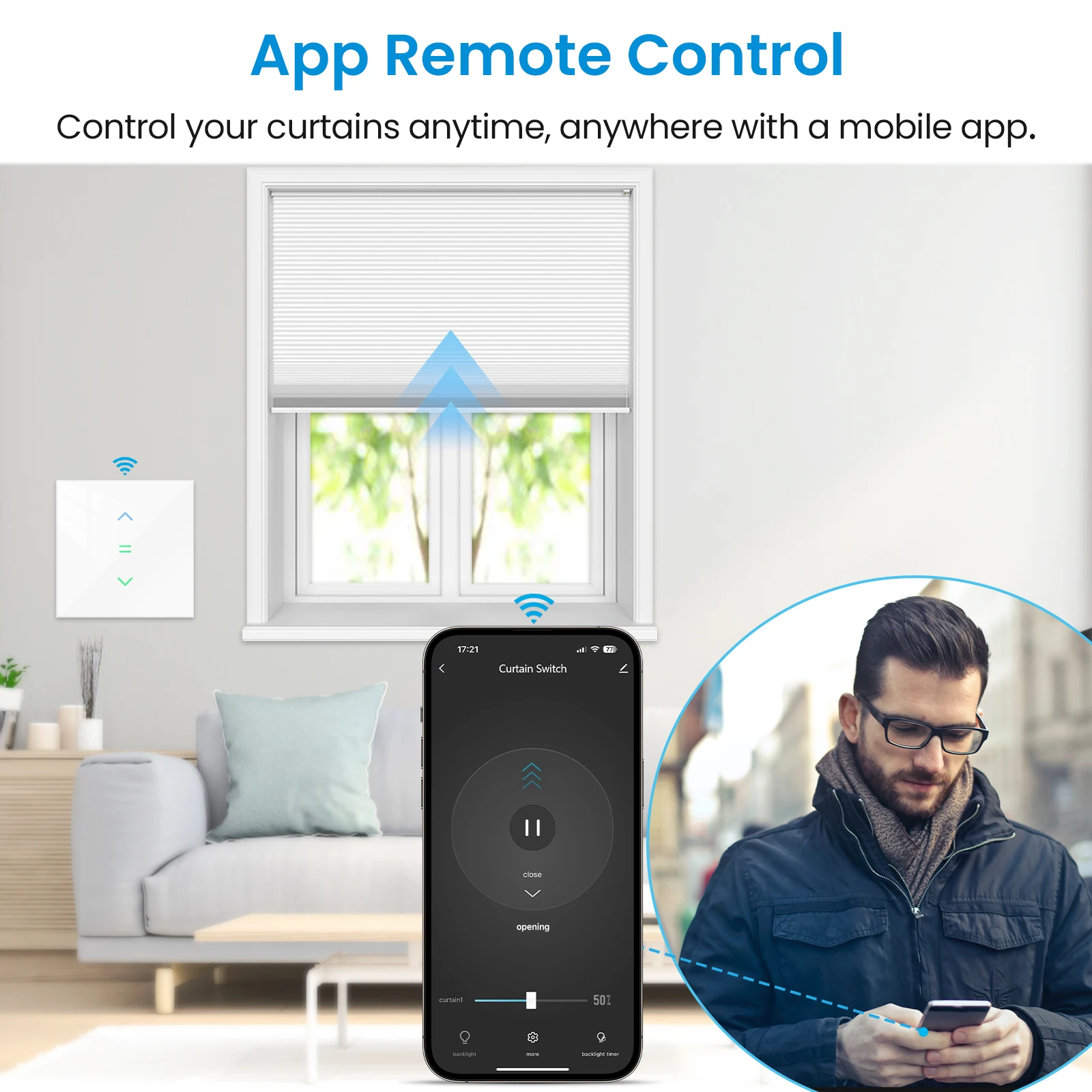 Фото Умный выключатель RiooCubee Tuya Smart Life с подсветкой и индикатором заряда, дистанционное управление, таймер, голосовое управление через Google Home и Alexa №4