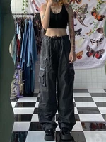 low waist baggy mom jeans woman pockets patchwork streetwear cargo pants casual loose hippie straight denim trousers