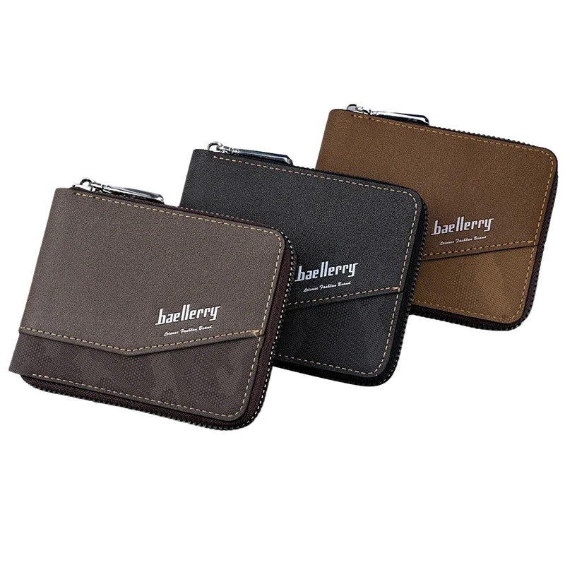 

RFID Blocking Wallet for Men Striped Horizontal Zip Money Clip Credit Card Holder PU Leather Business Purses Short Mens Wallet