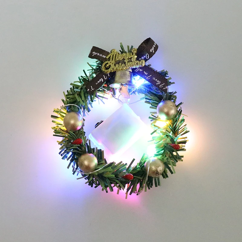 

1Pc 1:12 Mini Christmas Garland With Light Wreath Model Dollhouse Decor Accessories Dollhouse Miniature