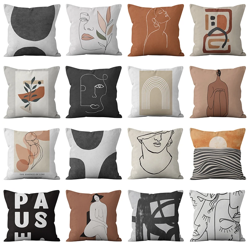 

45x45cm Throw Pillow Case Geometry Pillowslip Abstract Women Face Line Cushion Covers for Home Sofa Chair Decorative Pillowcase