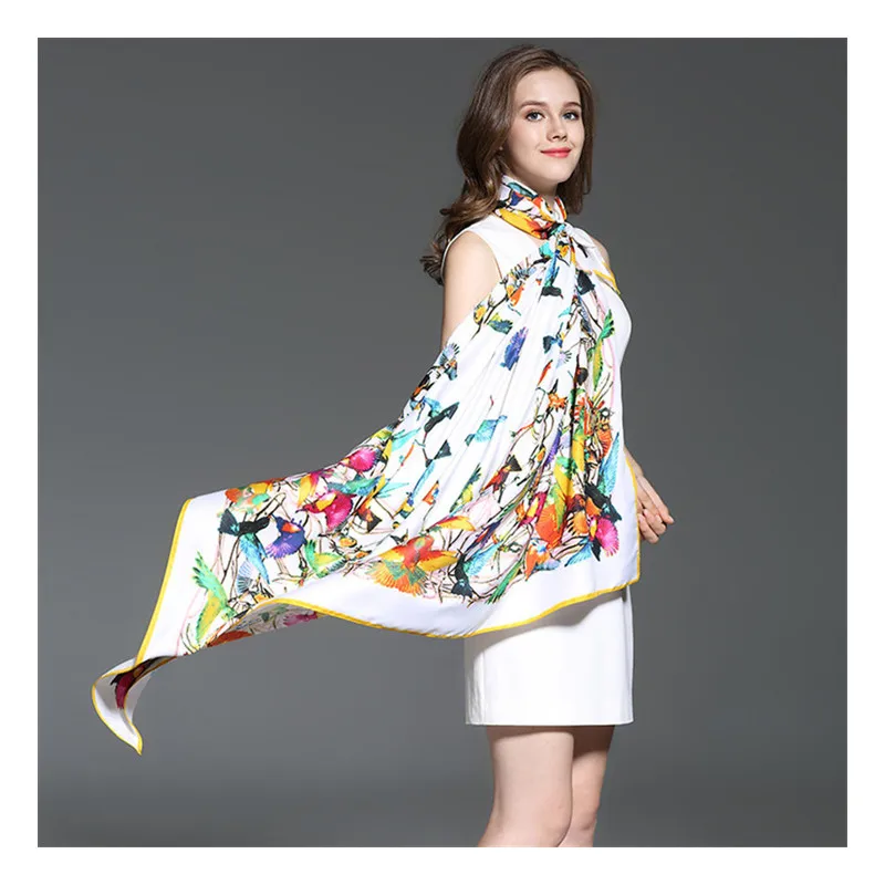

Fashion Twill Silk Women Scarf 130*130 cm Euro Design Colors Birds Print Square Scarves High Quality Gift Large Silk Shawl