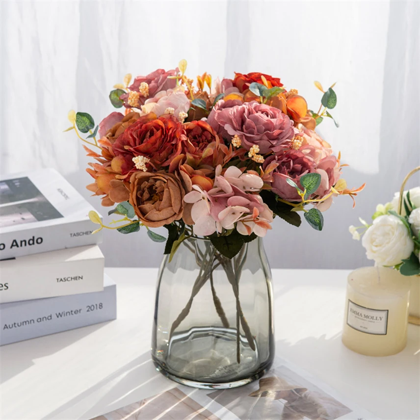 

Artificial Peonies Flowers Silk Fake Flower European Wedding Party Decor Wreath Scrapbook Artificial Rose Bouquet Spring