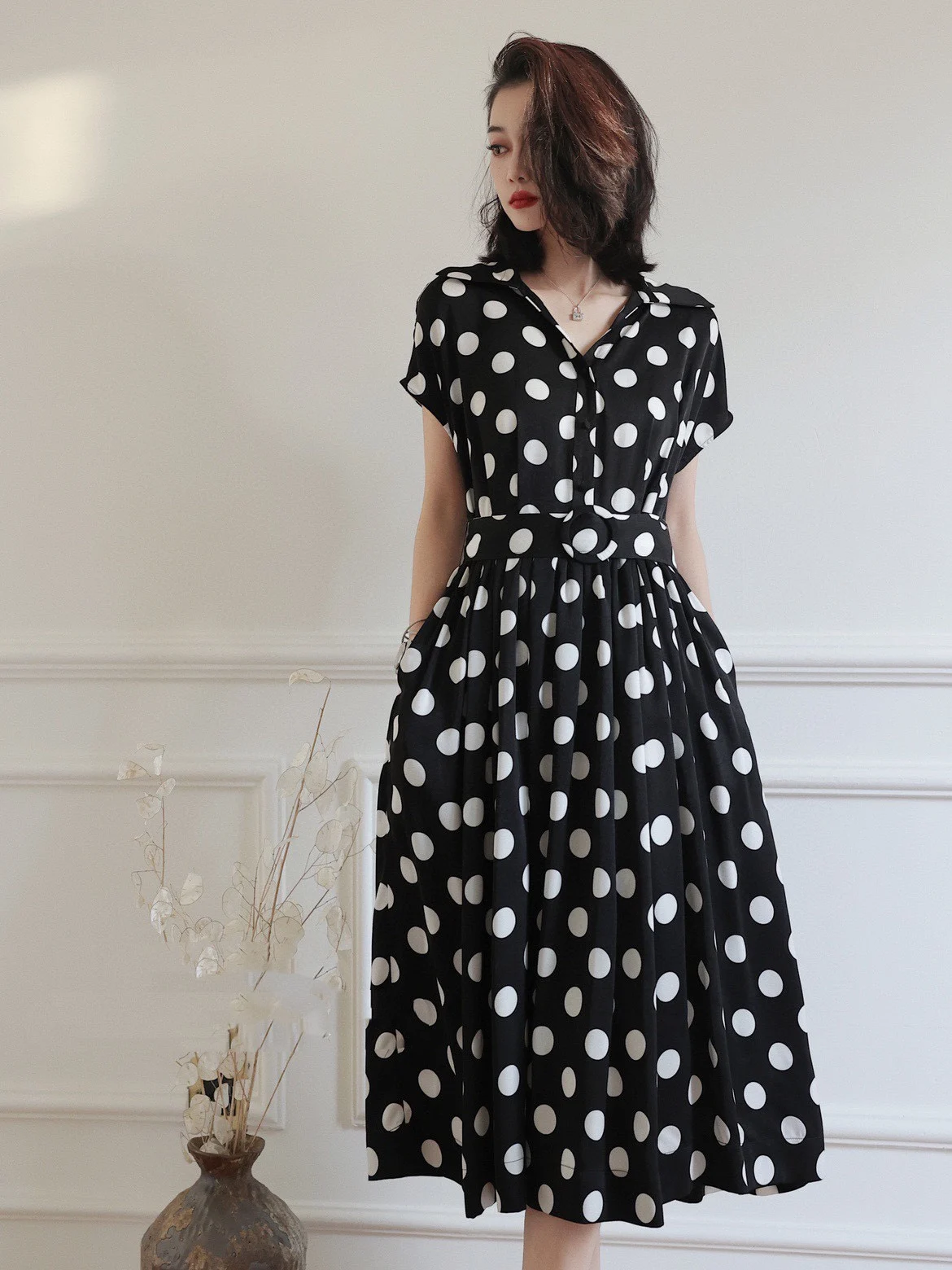 2023 spring and summer women's clothing fashion new Polka dot dress0609