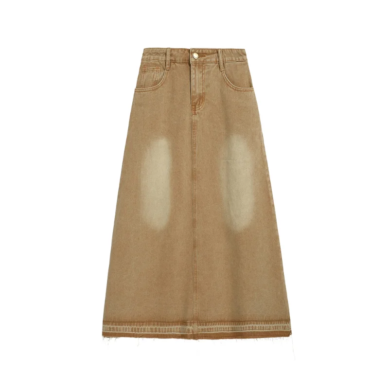 

Spring Summer New Design Sense Turmeric Denim Skirt Female Burr A Long Skirt Women