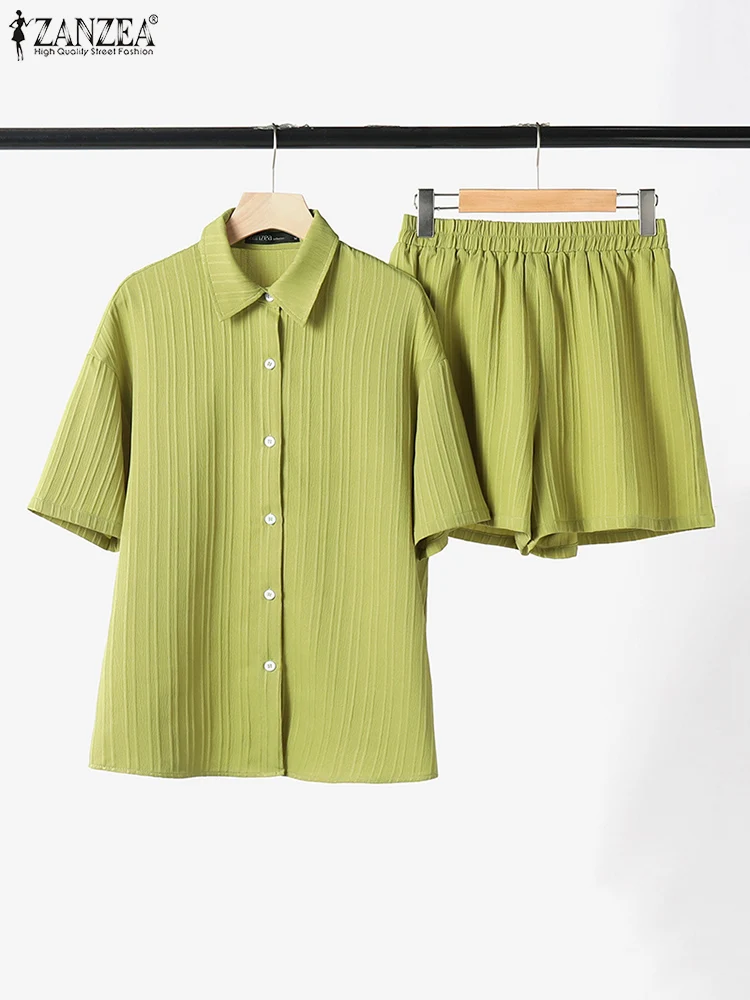 Женский комплект из 2 предметов ZANZEA лето 2024 рубашка с коротким рукавом топ и брюки