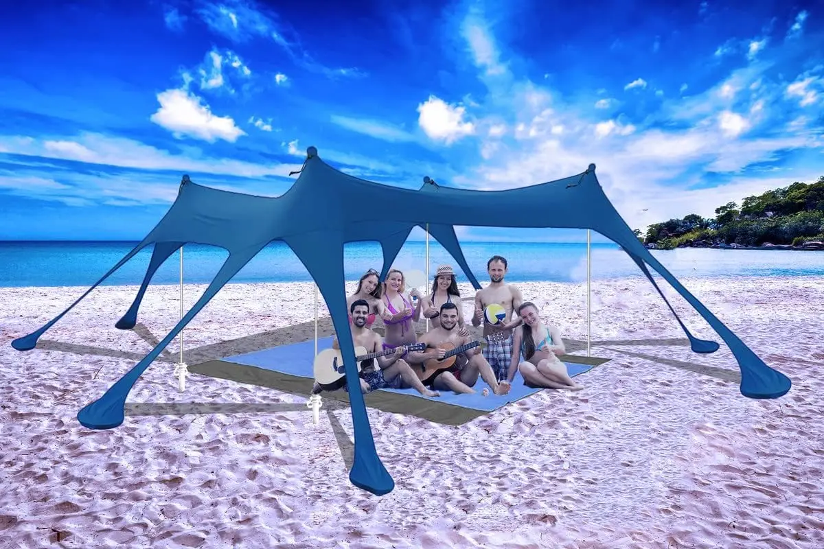 

Укрытие от солнца для палатки, 10 х10 футов, пляжный тент для кемпинга UPF50 + с 8 мешками с песком, 4 якоря для песка, пляжное одеяло, устойчивые палатки, уличный Шед