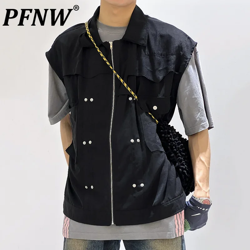 

PFNW Spring Autumn New Men's Original Niche Sleeveless Vest Darkwear High Street Sequined Harajuku Y2k Loose Casual Coat 28A3327