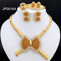 italian gold jewelry set fashion bowknot shape women necklace earrings charm bracelet free shipping