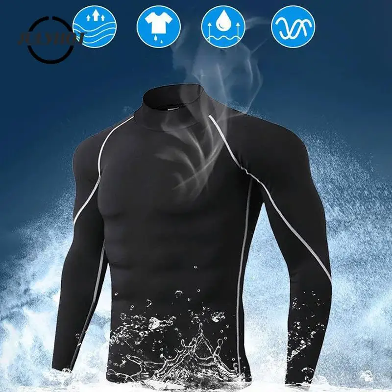 

Plus Size Men's Running Shirt Long Sleeve Gym Compression Bodybuilding T-Shirt Men Quick-drying Stretchy Fitness Sport Tights