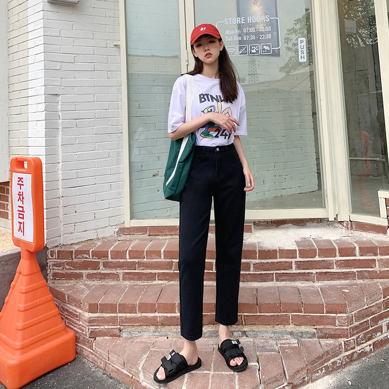 

Black Straight Jeans Women 2022 New Spring and Summer High Waist Thin Loose Harem Denim Oversize Jeans Big Size 2XL