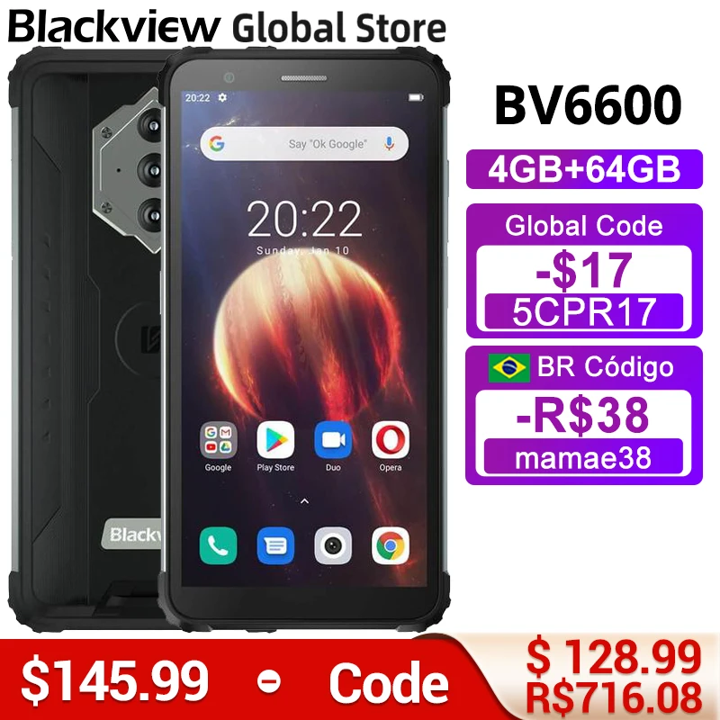 

Blackview BV6600 4GB RAM 64GB ROM Smartphone IP68 Waterproof 8580mAh Battery Octa Core NFC Helio A25 16MP Camera 5.7" Display