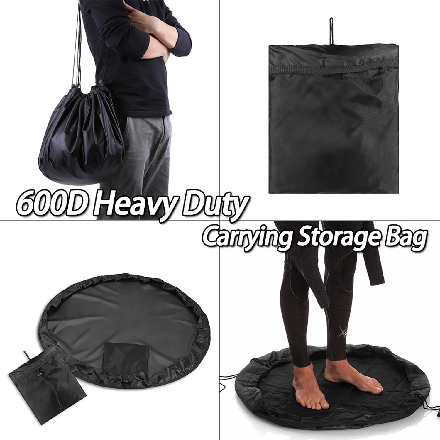 600D Wetsuit Clothes Storage Bag Black Portable Foldable Universal Waterproof Beach Surf Clothes Changing Pad