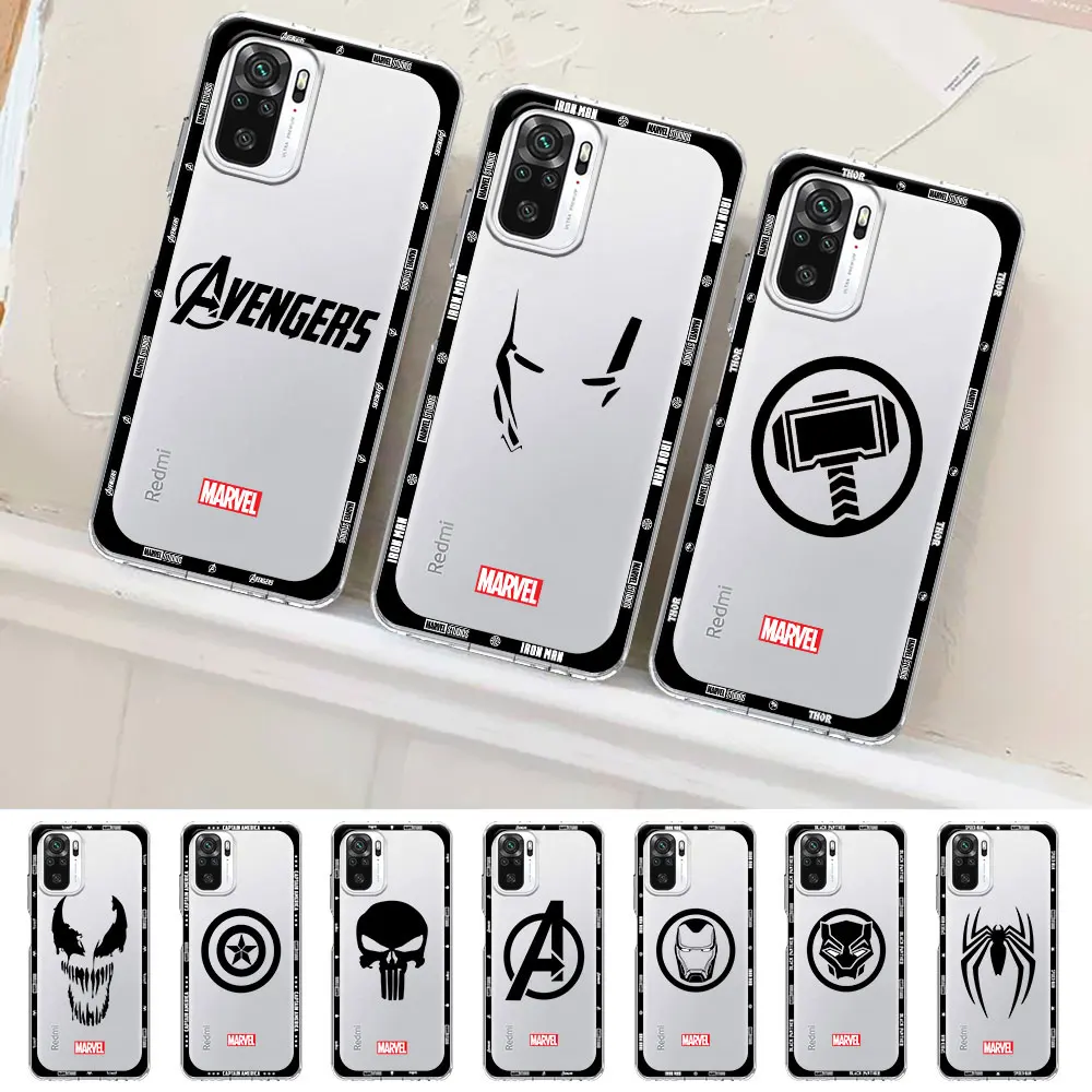 

Чехол для телефона из ТПУ с логотипом Marvel Мстители для Xiaomi Redmi Note 11 10 9S K40 11E 9 10S 8 12 Pro Plus 8T 9T 7A 10C 11T 5G 11S 9A