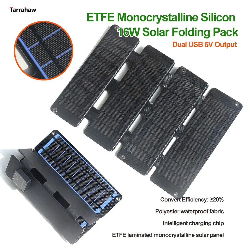 

2023 16W ETFE Solar Panel Charger USB 5V Mobile Power Bank Solar Panel Etfe Folded Bag Portable Outdoor Waterproof Photovoltaic