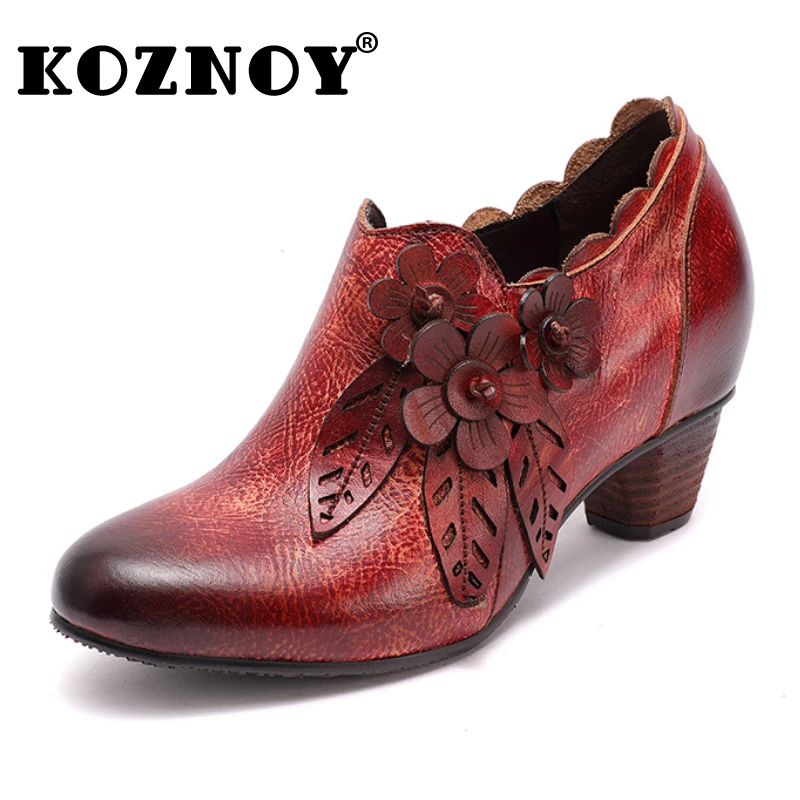 

Женские туфли из натуральной кожи с цветочной аппликацией и оборками, 4 см