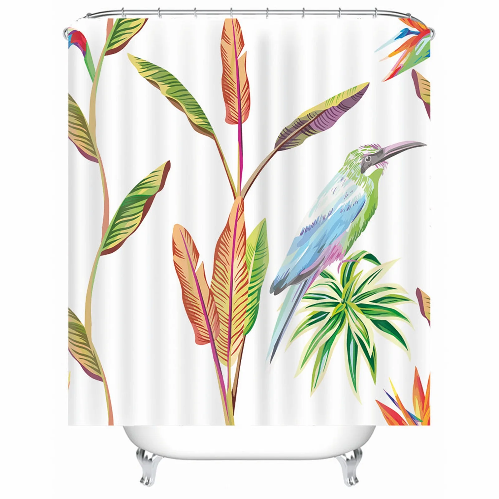 

Extra Long Shower Curtains Polyester Parrot Leaf White Mold & Mildew Resistant Waterproofwith Rustproof Grommets Hooks