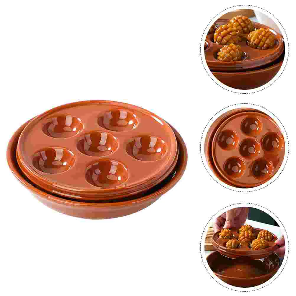 

2Pcs Ceramic Escargot Baking Plate Grill Conch Plate Simple Restaurant Kitchen Gadget
