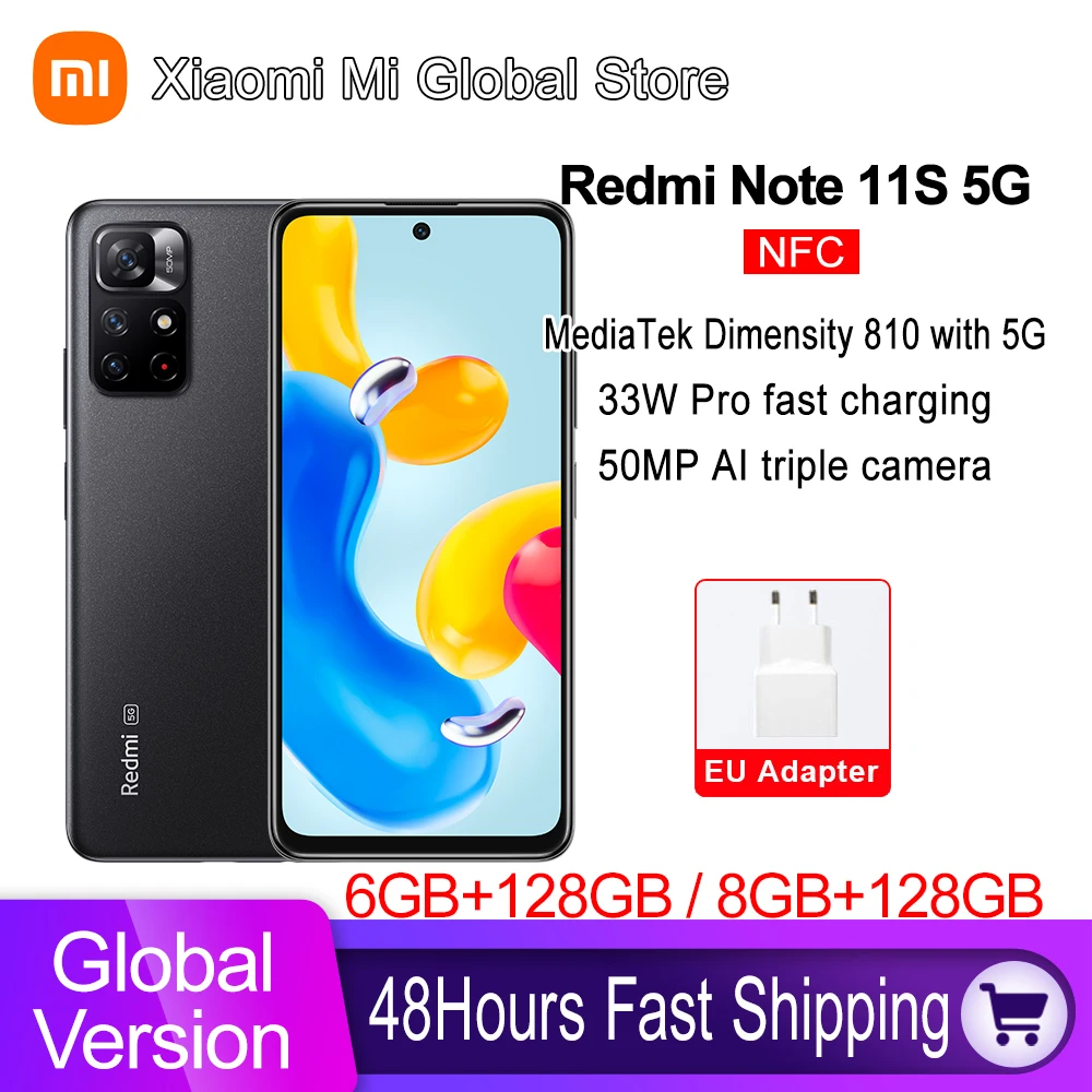 Global Version Xiaomi Redmi Note 11S 5G Smartphone 64G / 128GB MediaTek Dimensity 810 NFC 33W Pro Fast Charging 5000 mAh 50MP