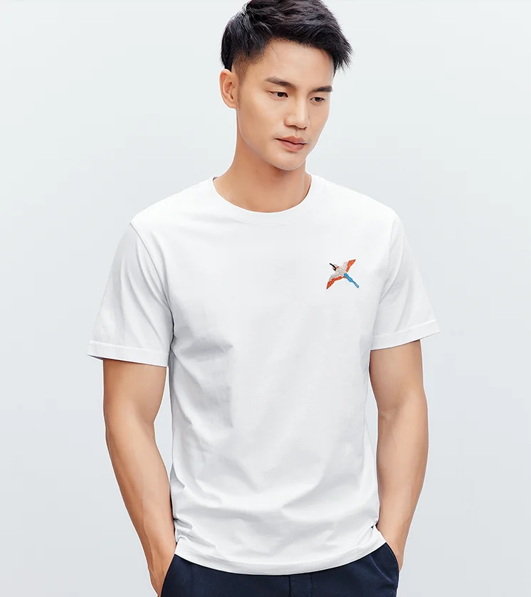 

J9944 2022 summer swallow embroidery short sleeve t-shirt men's fashion casual round neck.