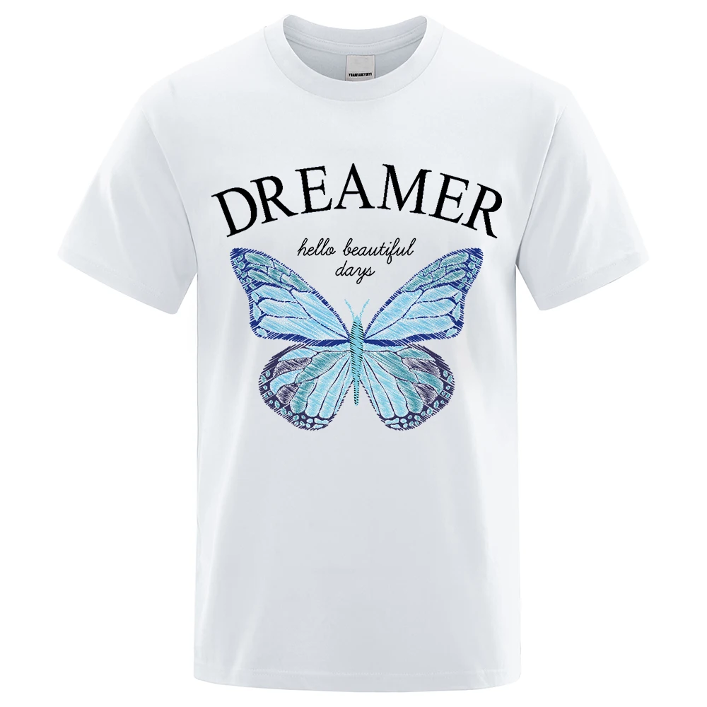 

Футболка мужская свободного кроя, хлопок, круглый вырез, короткий рукав, Повседневная рубашка, с принтом синей бабочки Dreamer, в стиле Харадзюк...