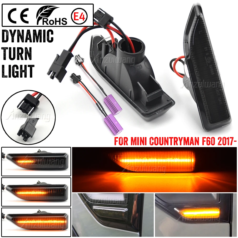 

For Mini Cooper Countryman F60 2017 2018 2019 2020 Smoked Lens LED Side Marker Light Dynamic Blinker Amber Turn Signal Lamp