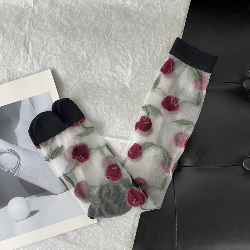 Ультратонкие прозрачные женские носки с разрезом на носках летние красные