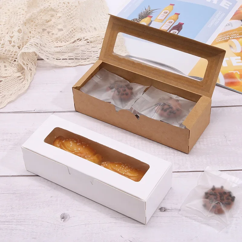 

20 шт. прямоугольная коробка из крафт-бумаги с прозрачным окошком, упаковочная коробка, конфеты, десерты, выпечка для свадьбы, дня рождения, семейная подарочная коробка