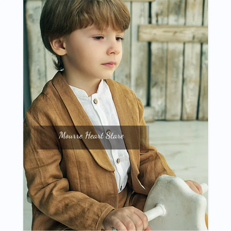 Linen Boys Suits 2 Pieces Shawl Collar Single Breasted Jacket Pants Casual Wedding Kids Party Blazer Set