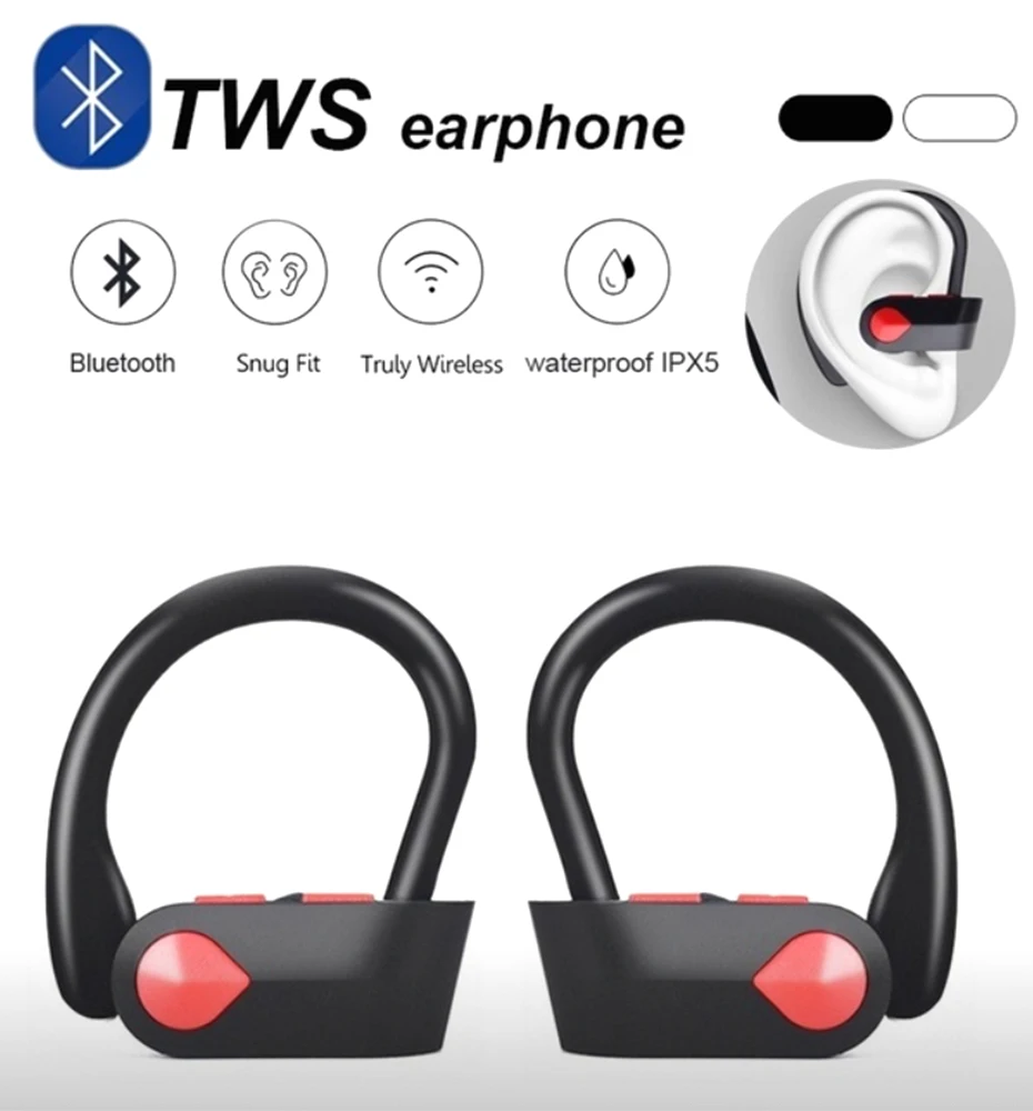 

Wireless Earbud Bluetooth 5.0 Sport Headphones Earhooks Headset 9D Stereo HiFi Sound Noise Cancelling Wireless Earphone with Mic